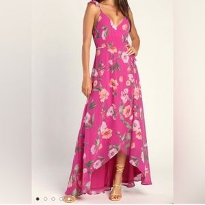 Lulu's Fuchsia Floral High-Low Maxi Dress